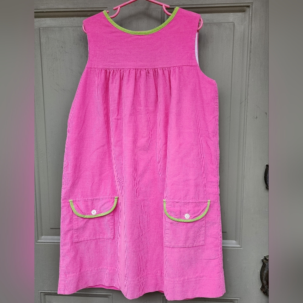 Girl's Red Beans Dress of Pink Fine Corduroy with Green Trim Sz 10 NWOT